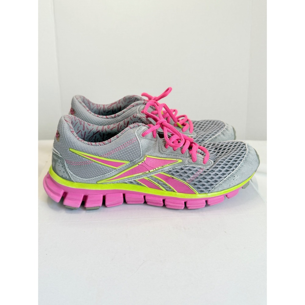 Reebok SmoothFlex Running Shoes Womens 8 Grey Pink Neon Excellent Breast Cancer